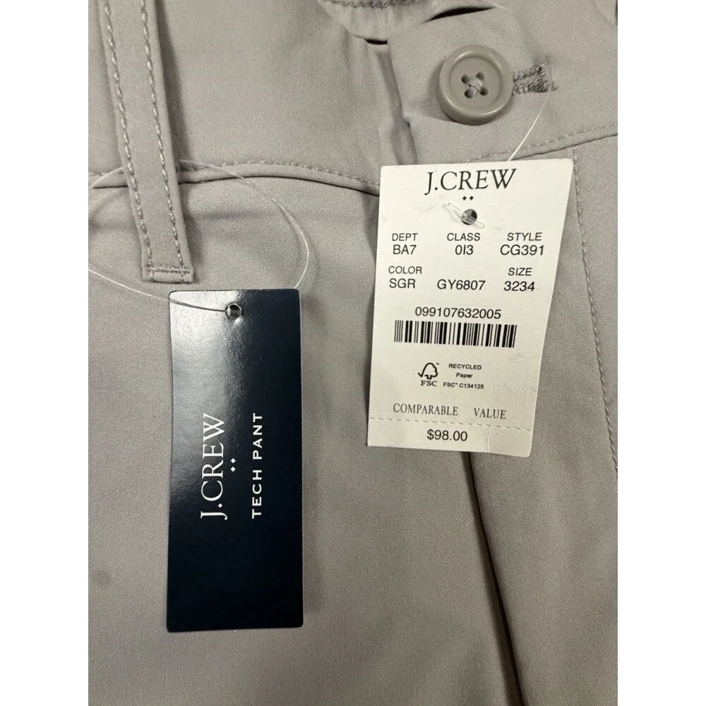 J.Crew Flex Tech Straight Fit Pants Gray Flat Front Slash Pockets 32